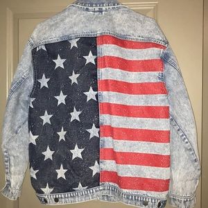 H&M American Flag Oversized Fit Denim Jacket